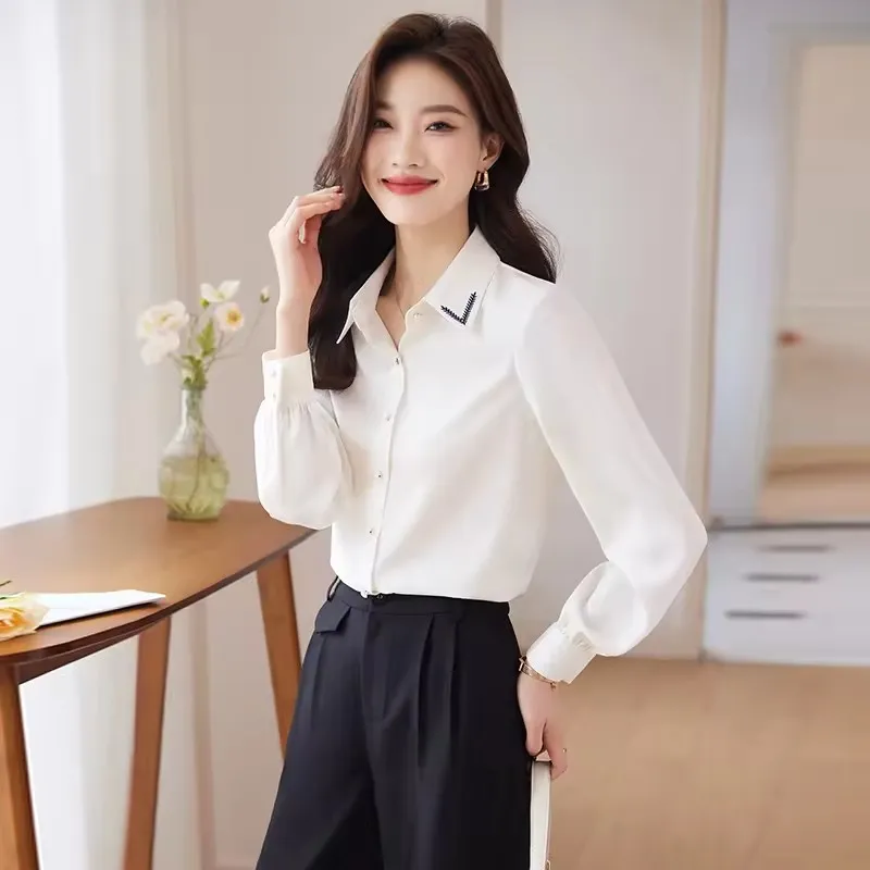 Blusa formal de negócios feminina ajustada de alta qualidade