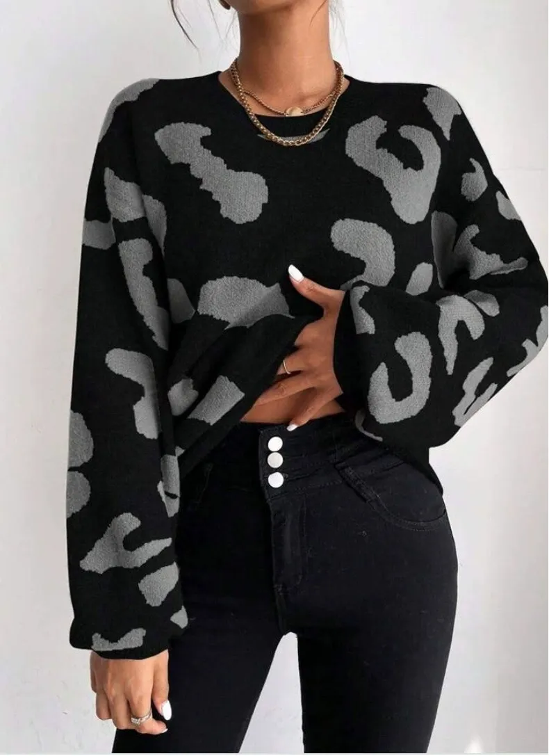 Suéter Feminino de Outono Inverno Pulôver Longo Botão Casual Top Tricotado para Mulheres