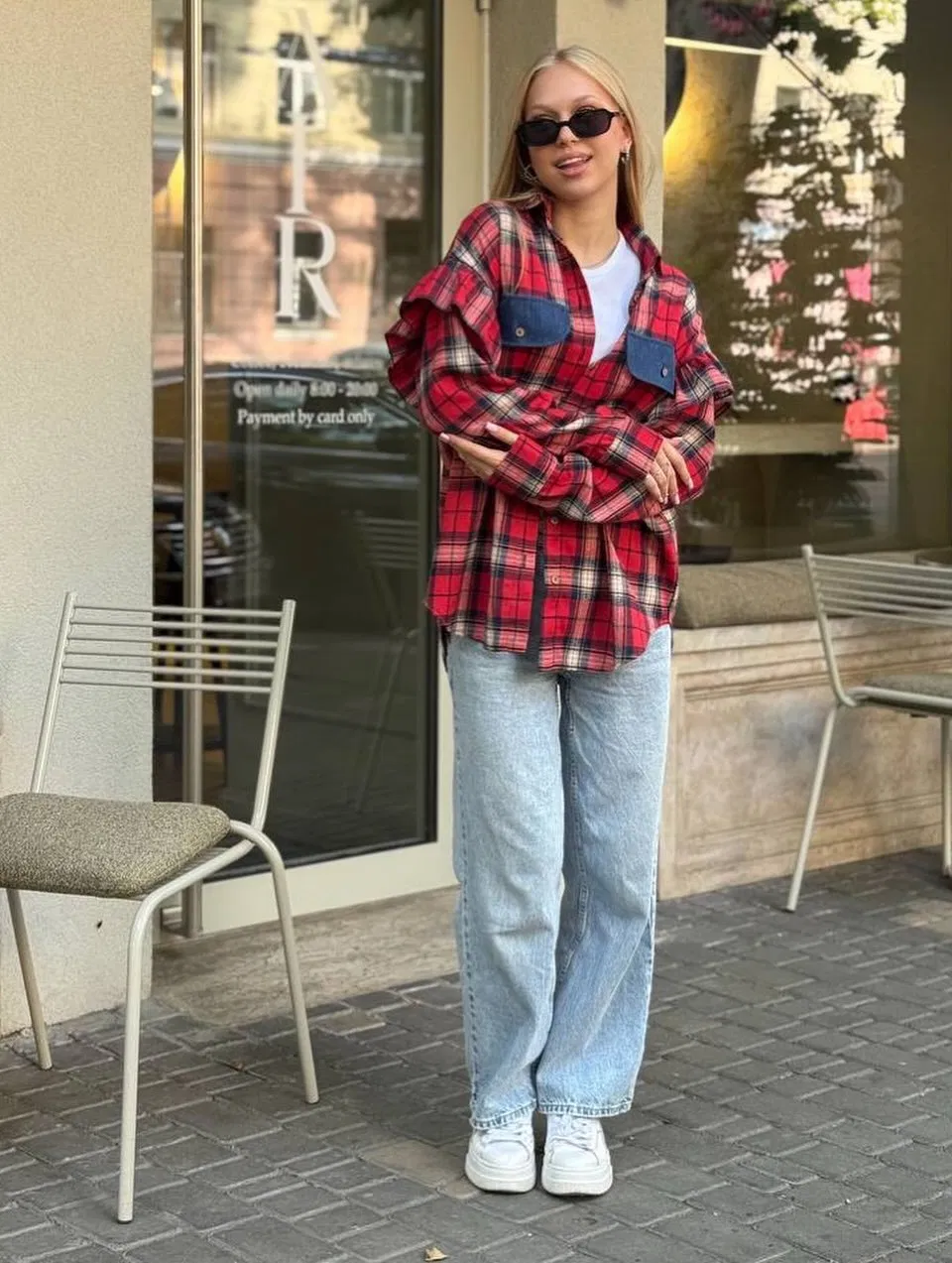 Camisa de Flanela Xadrez Oversized Feminina de Manga Longa Casual com Botões Blusa Checada Vintage para Mulheres