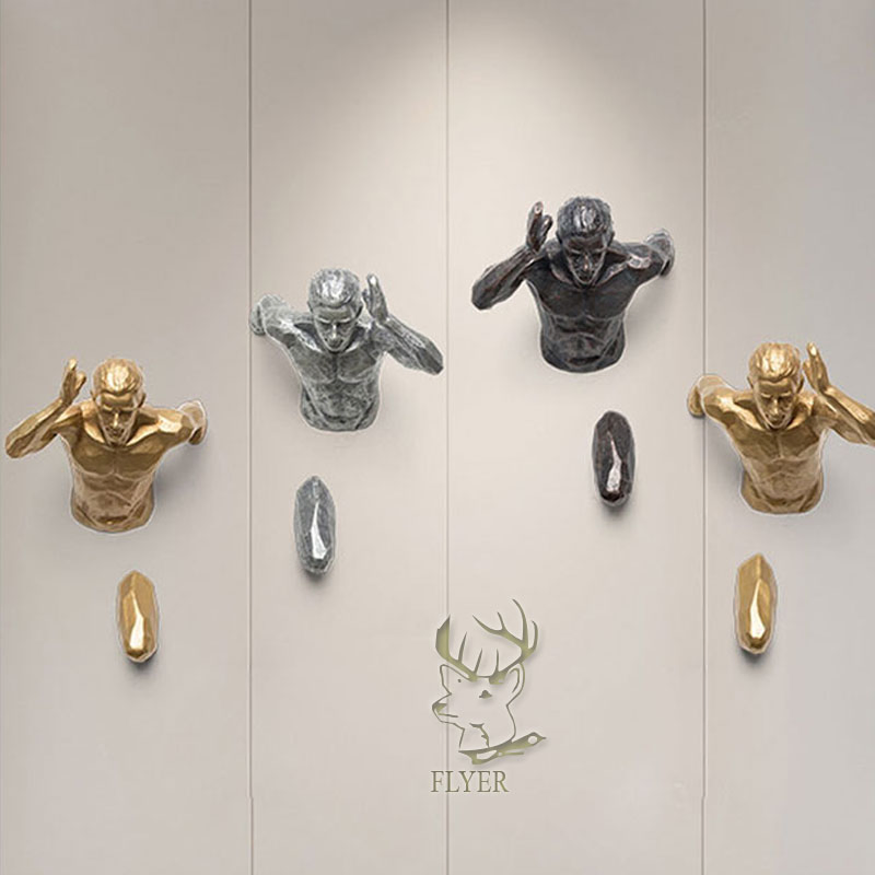 Modern Home Mount Metal 3D Man Statue Carved Wall Art Bronze Nude Man Sculpture on Wall