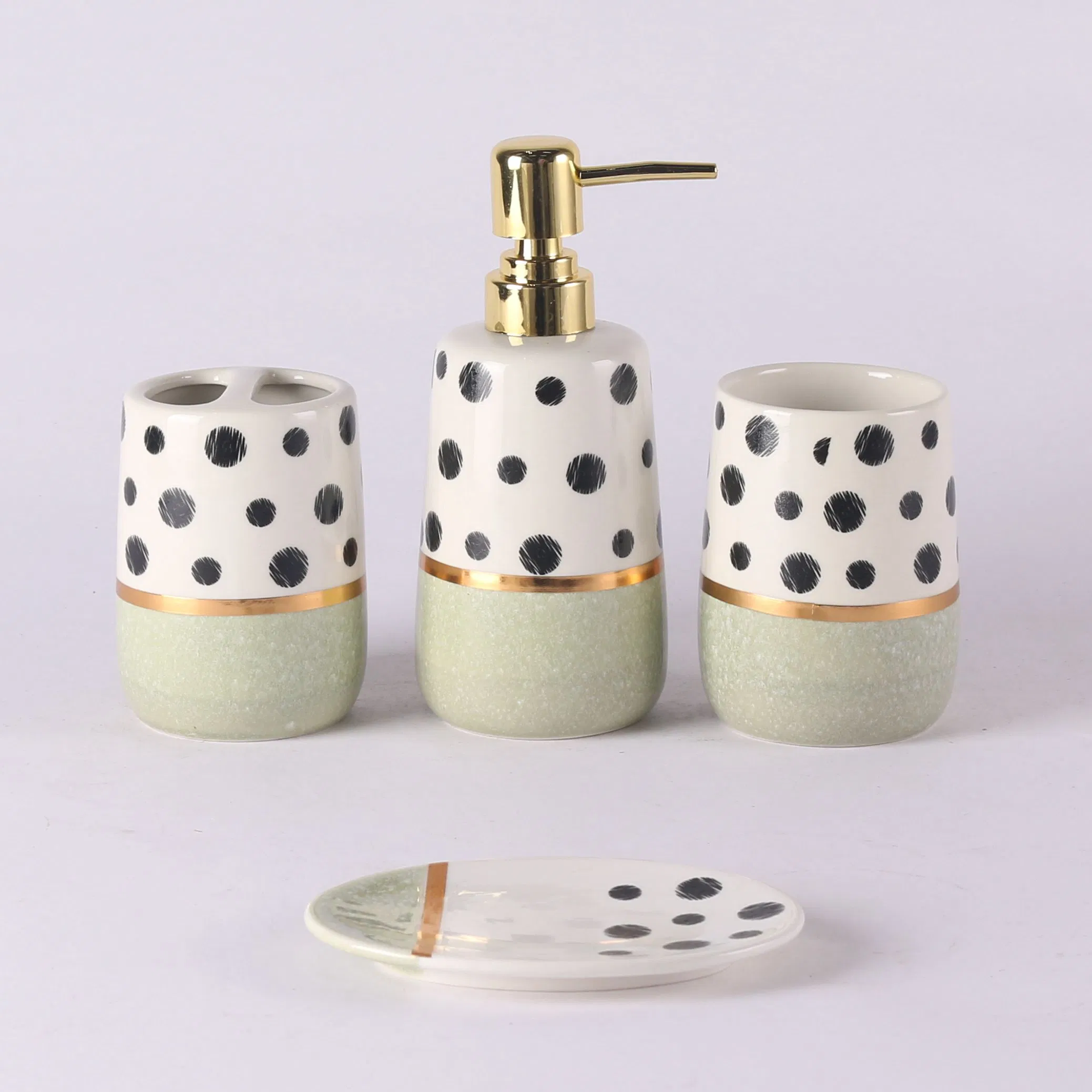 Factory OEM Luxury 4-Piece Ceramic Bathroom Set Modern Polka DOT Design Washroom Accessories for Home &amp; Hotel Decor