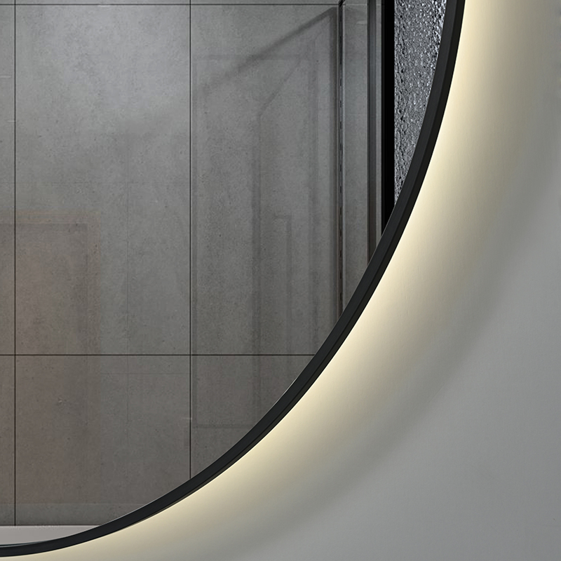 Round Shape Fogless Glass Styling Decorative Mirror Hotel Room Ultra-Thin Black Aluminum Frame Smart Backlit LED Bathroom Wall Vanity Mirrors with Light