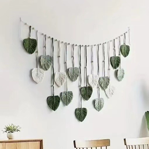 Beautiful Room Decoration, Leaf Hanging on The Wall, Modern Macrame Wall Art Tapestry, Macrame Feather Wall Hanging on The Wall
