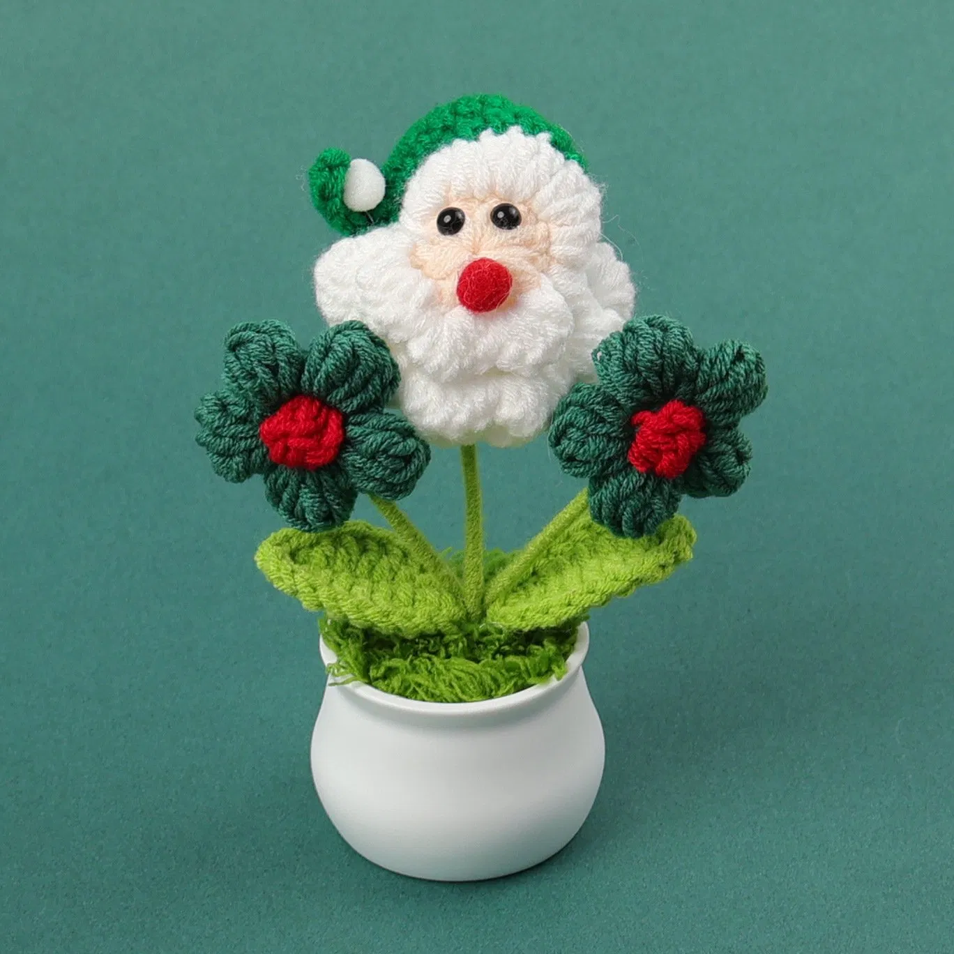 Hand-Knitted Mini Christmas Yarn Potted Santa Claus Car Accessory &amp; Desktop Decoration