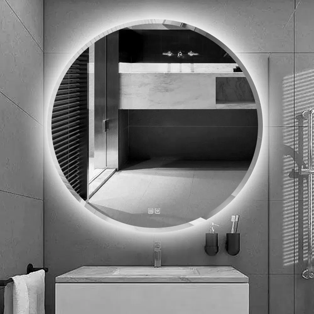 Hutton Round Wood Framed Accent Mirror/30" Diameter/Rustic Brown