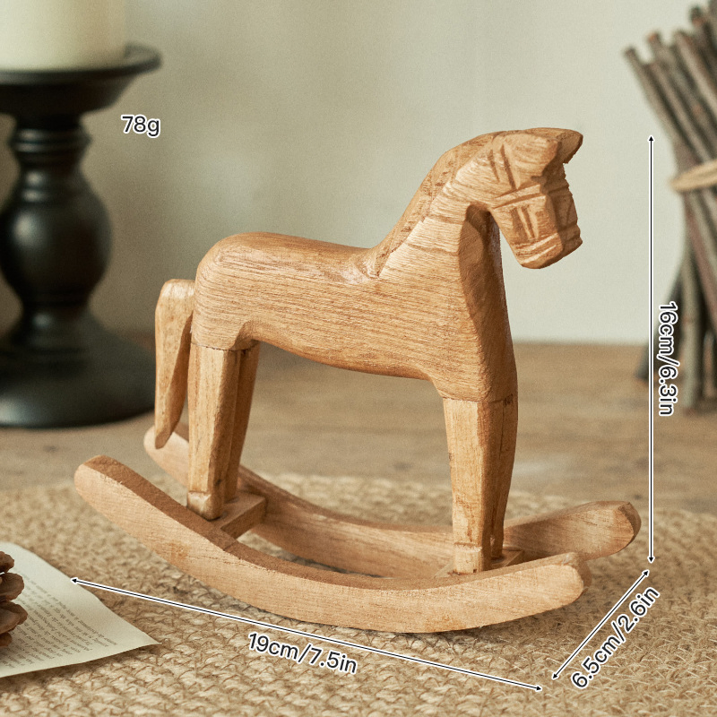 Handmade Nordic Style Wooden Rocking Horse Natural Pine Wood Desktop Ornament &amp; Home Decor Craft Symbol of Success