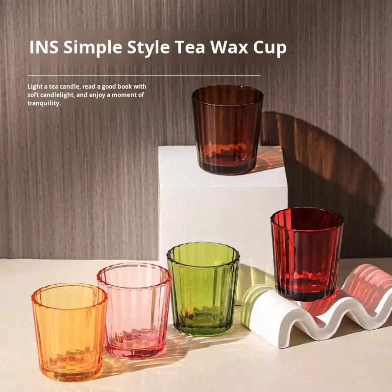 Wholesale Handmade Elegant Lantern Jar Vertical Stripe Glass Candle Cup Holder Eco Friendly Home Decoration Weddings