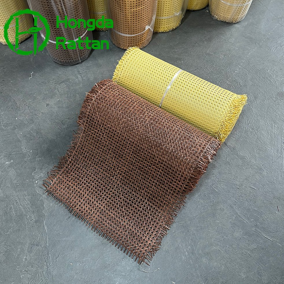 Two-Tone Red-Brown and Yellow PE Rattan Webbing with Hexagonal Mesh
