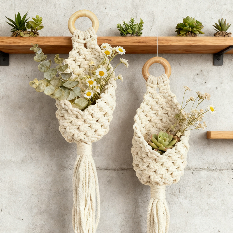 Bohemian Macrame Plant Hanger Cotton Rope Woven Hanging Basket Wall Decor Plant Pot Holder Home Decor Living Room Bedroom