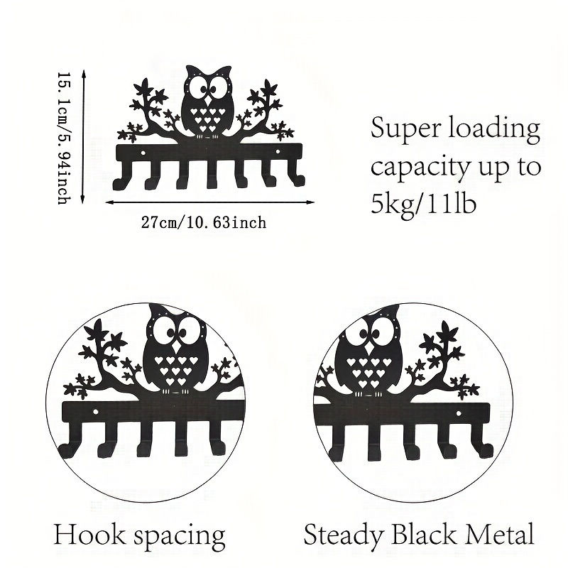 Metal Home Iron Owl Wall Decor Mounted Interior Key Holder Hook