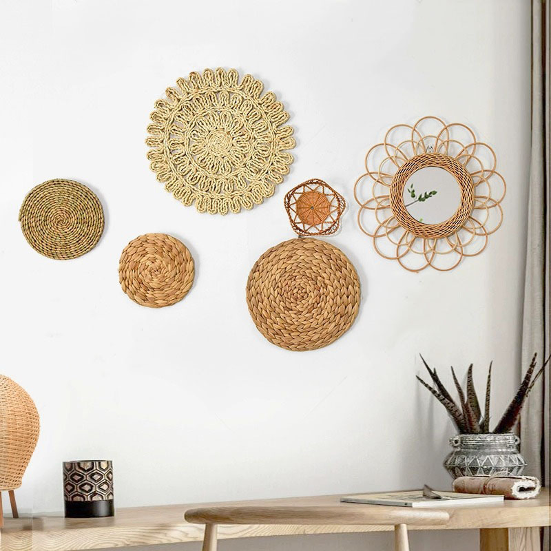 Bohemian Rattan Wall Decor Set Woven Rattan Wall Art Boho Home Decor for Living Room Bedroom Nursery Bedroom Living Room