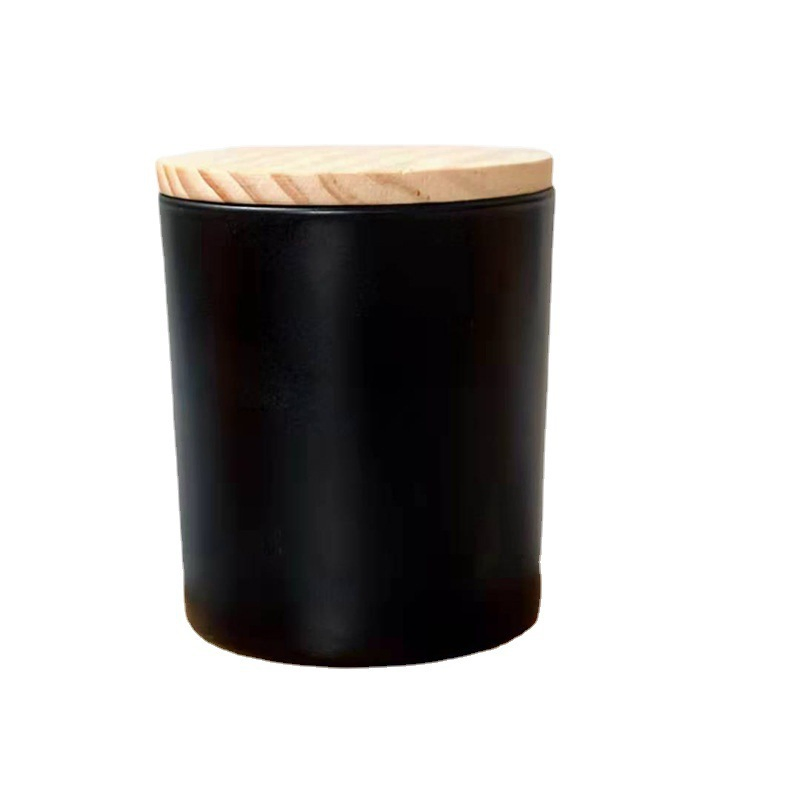 Wholesale Matte Black Candle Jars Glass Frosted Glass Candle Holder with Lid