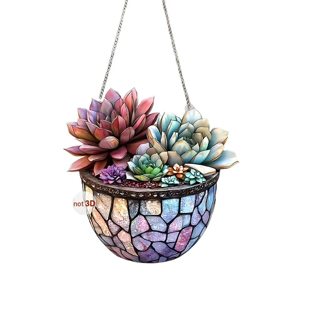 Colorful and Lifelike Flat Acrylic Succulent Pendant for Wall and Door Decor