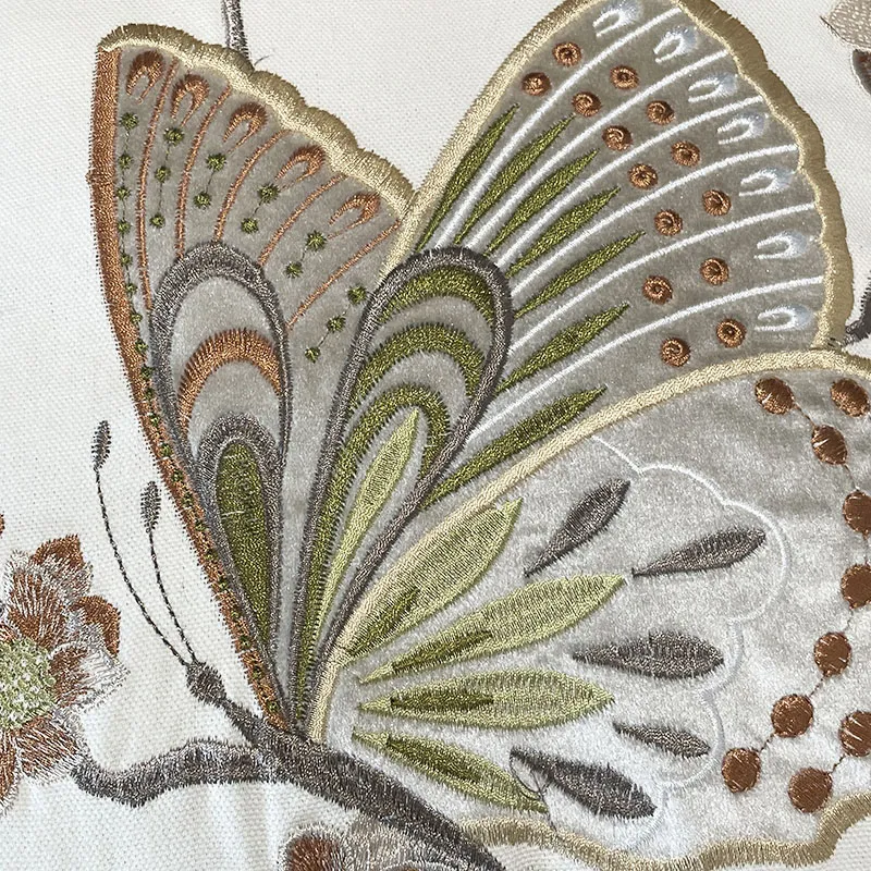Embroidered Butterfly Flower Decorative Throw Pillow
