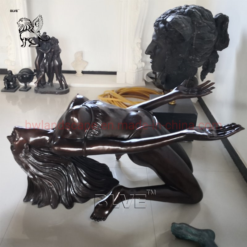 Home Decor Modern Art Life Size Sexy Naked Yoga Girl Woman Bronze Sculpture Coffee Table Bracket