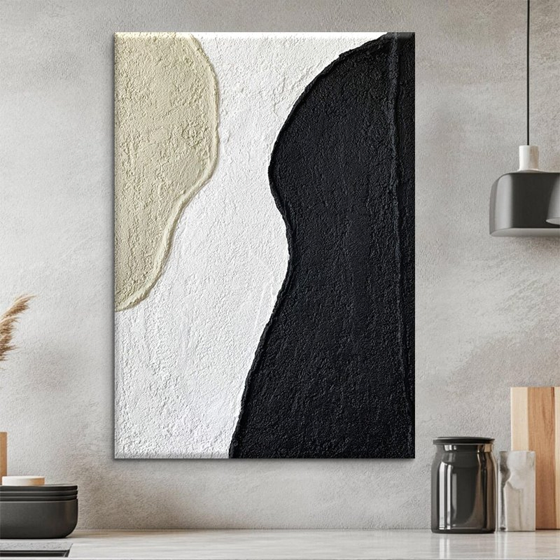 Black Beige Textured Abstract Canvas Art, Minimalist Wall Decor for Home