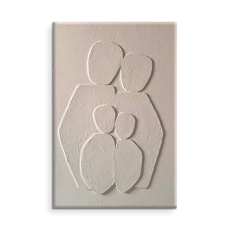 Beige Family Figure Textured Canvas Art, Warm Minimalist Wall Decor for Home