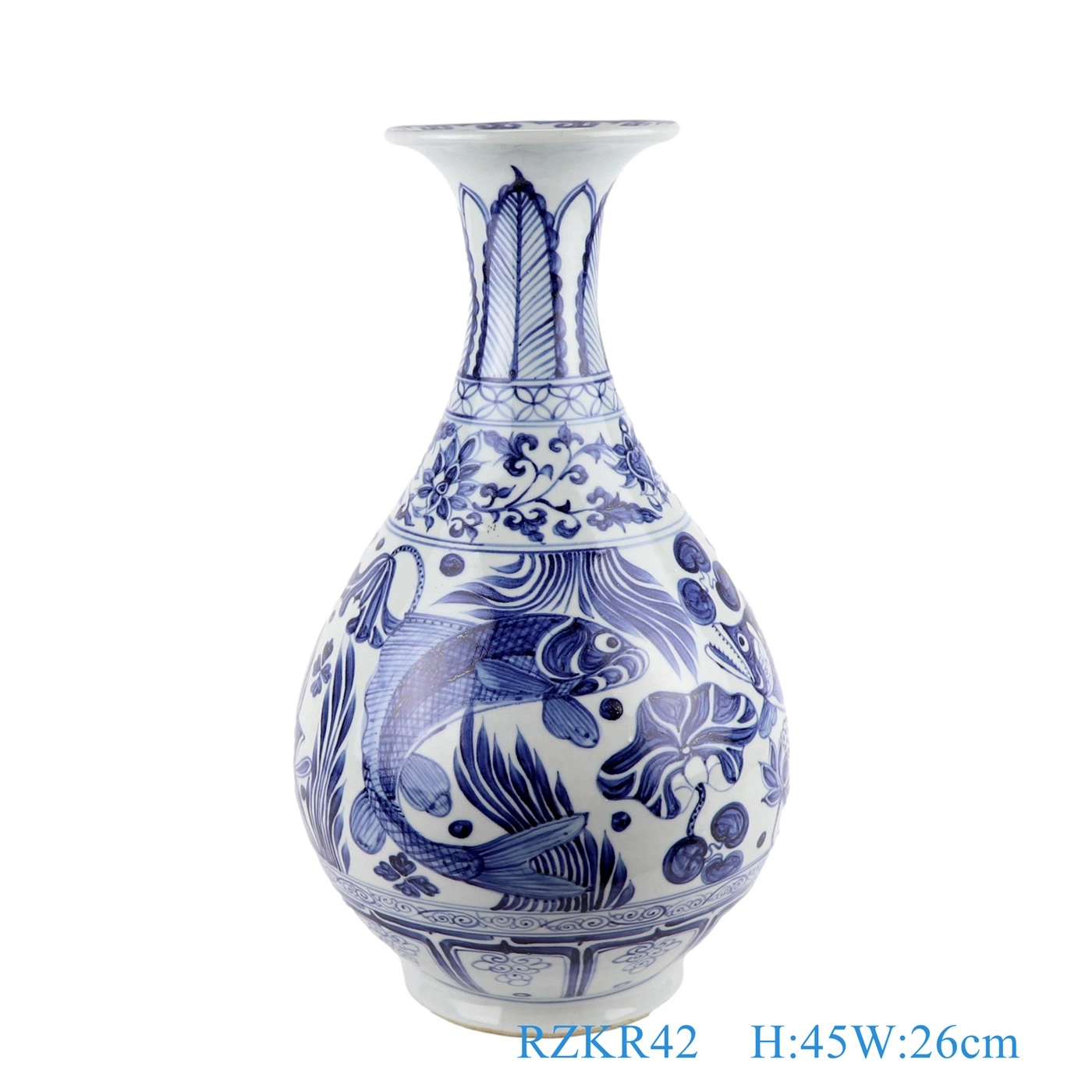 Antique Blue and White Porcelain Fish Lines and Patterns Pear Shape Ceramic Decorative Vase