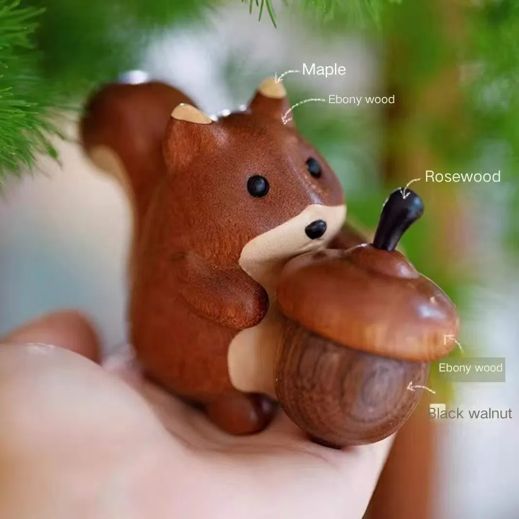 Hand-Carved Rosewood Squirrel Desk Decor