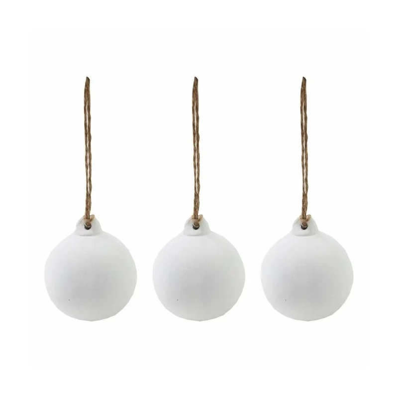 Rustic White Ceramic Holiday Ornaments with Jute Twine