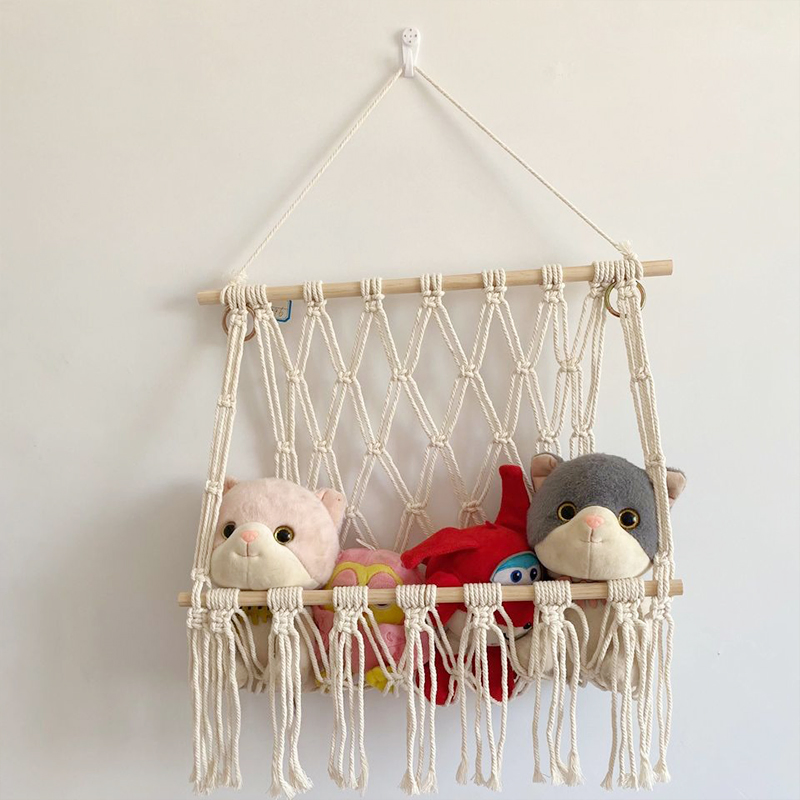 Good Quality Boho Cotton Handmade Storage Toy Hammock Kids Macrame Leaf Wall Hanging Nursery Decor