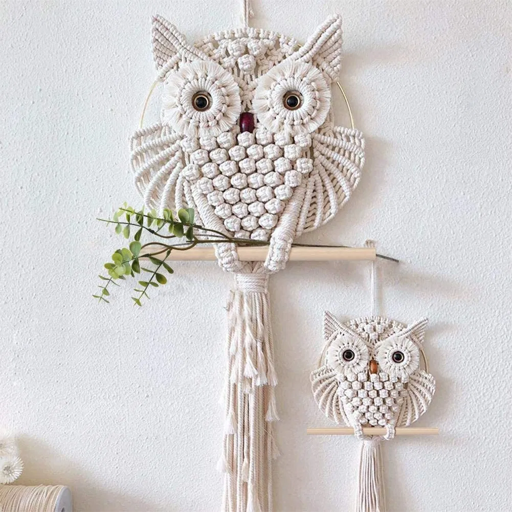 Bohemian Owl Macrame Wall Hanging Handmade Tapestry Bird Art Home Decor Mi29358
