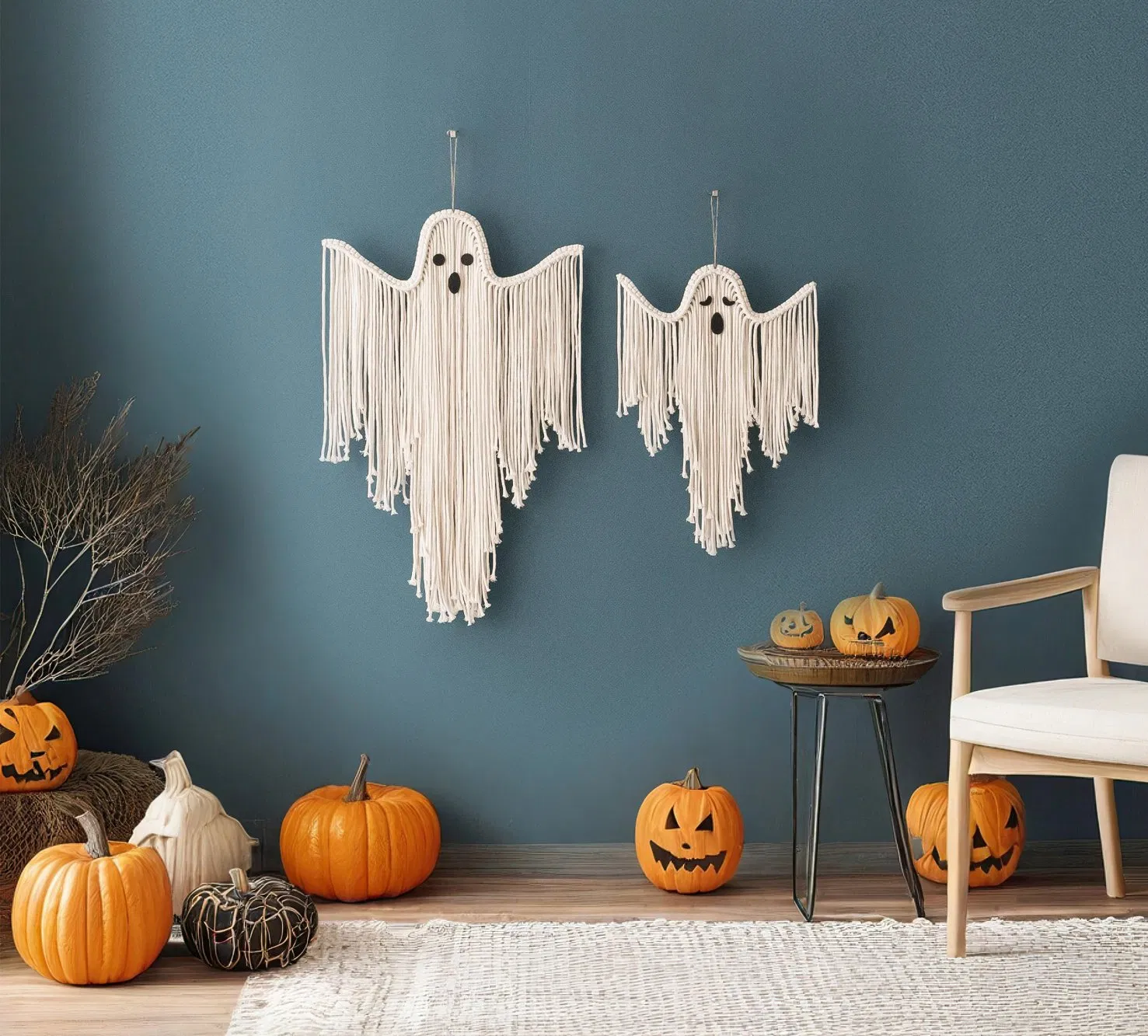 Halloween Macrame Ghost Spooky Wall Hanging for Gothic Decor