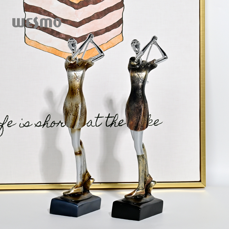 Painted European Style Sculpture Resin Electroplating Design Gold Golfer Female Decorative Tabletop Ornament