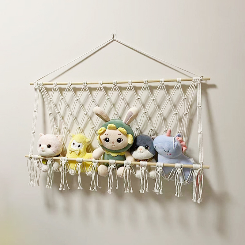 Good Quality Boho Cotton Handmade Storage Toy Hammock Kids Macrame Leaf Wall Hanging Nursery Decor