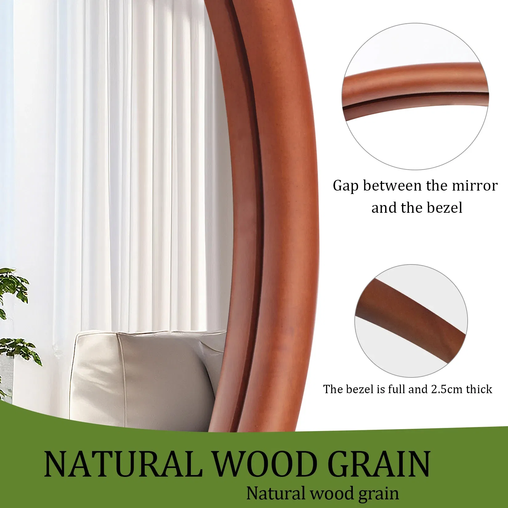 S/L MID Century Asymmetrical Wood Frame Wall Mirror Decorative Accent Mirror for Entryway Living Room