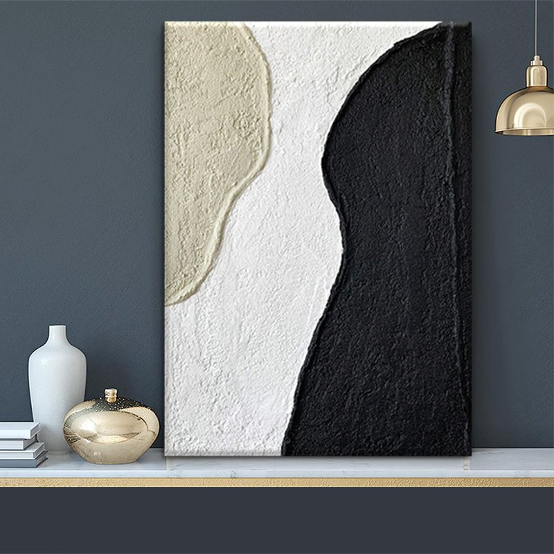 Black Beige Textured Abstract Canvas Art, Minimalist Wall Decor for Home
