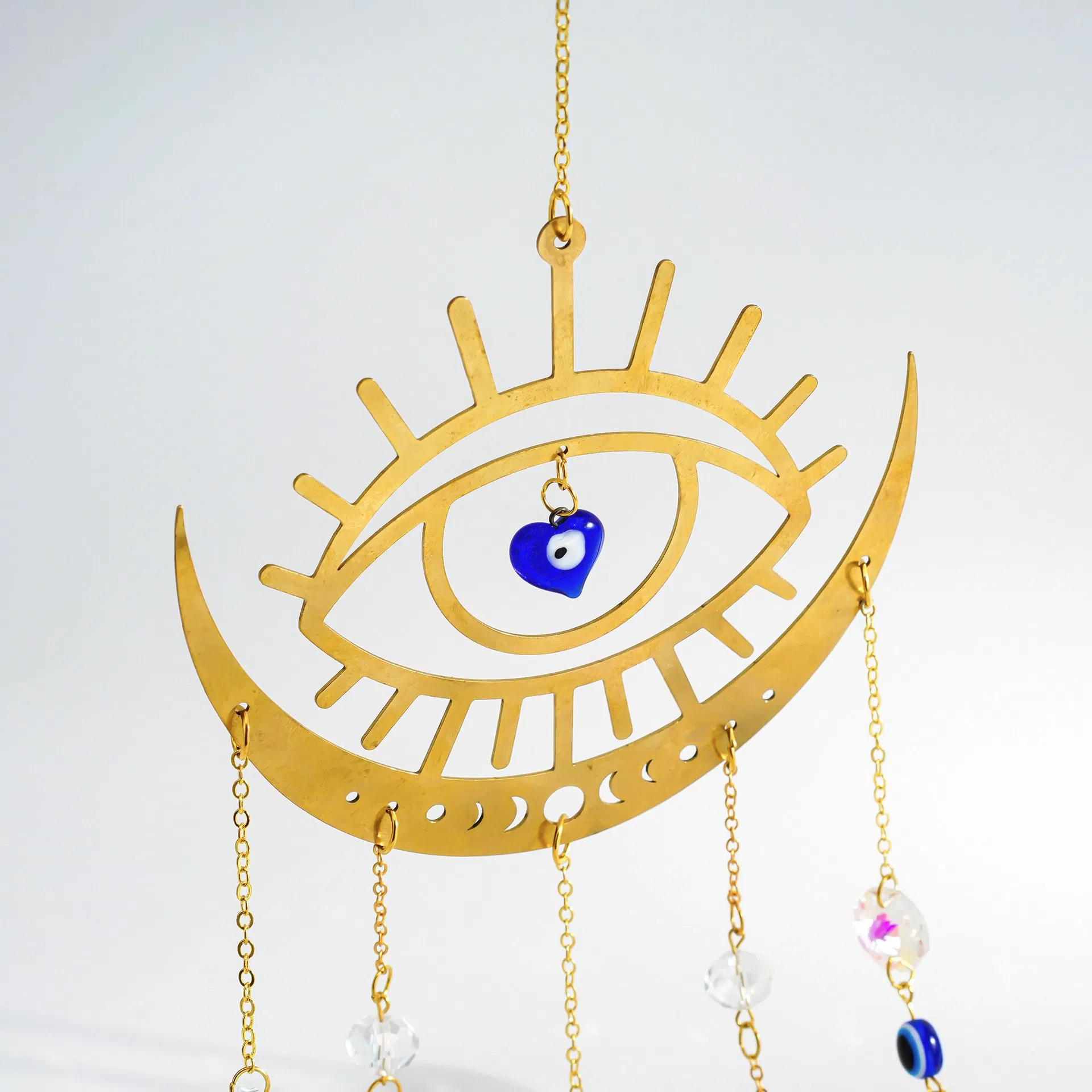 Evil Eye Brass Suncatcher with Blue Crystal for Garden Protection Decor
