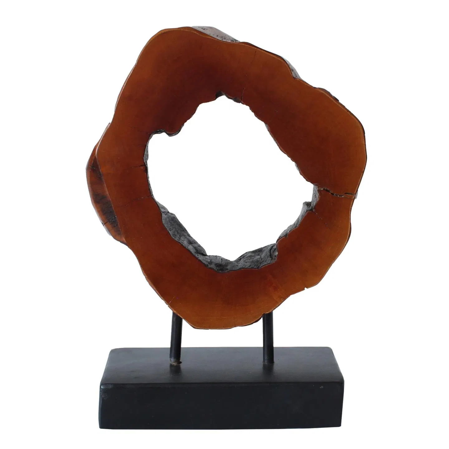 Small Longan Stand Decor with Base Artisan Wood Slice Sculpture for Modern Rustic Accents