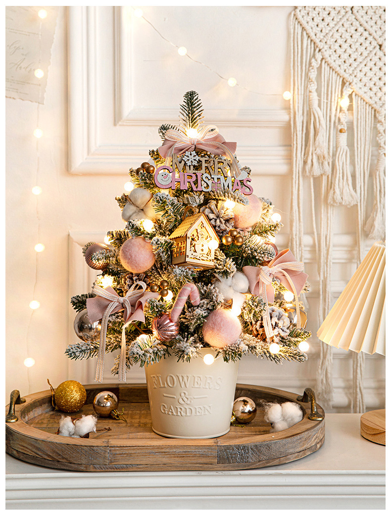 Mini Christmas Tree Desktop Ornament DIY Kit Decorative Luxury Dense PE Material New Design Iron Bucket Christmas Tree for Home Decoration