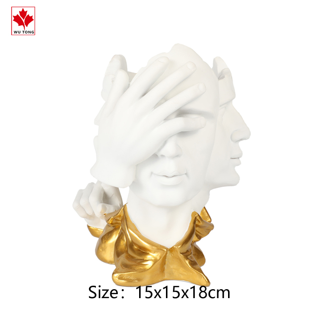 Custom Modern Human Face Sculpture Keep Silent Not Seen Not Hear Statue Home Decoration