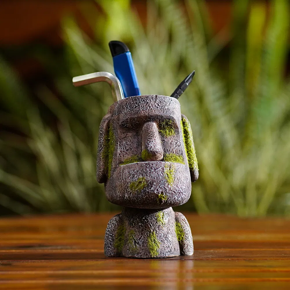 Eco-Friendly Resin Craft Gift Easter Island Statue Pen Pencil Holder Sandstone Desktop Organizer Container Toothbrush Holder Desk Decoration