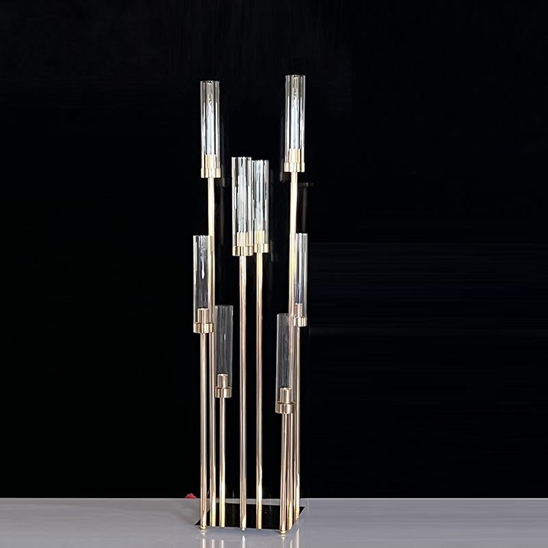 8 Head Acrylic Glass Antique Metal Candlestick Wedding Center Piece Gold Candelabra Centerpieces for Tables Floor Candle Holders