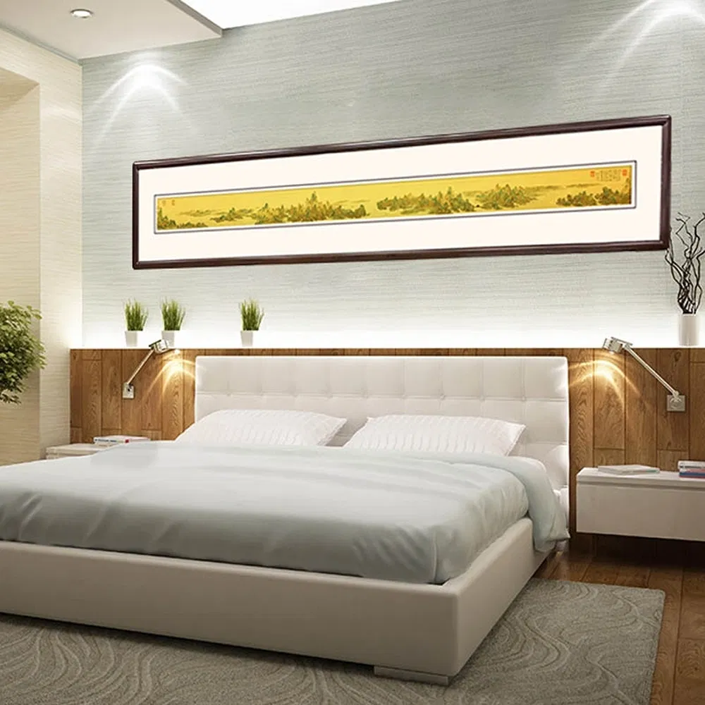 Traditional Chinese Landscape Endless Rivers &amp; Mountains Metal Wall Art Gold Decorative Painting for Home