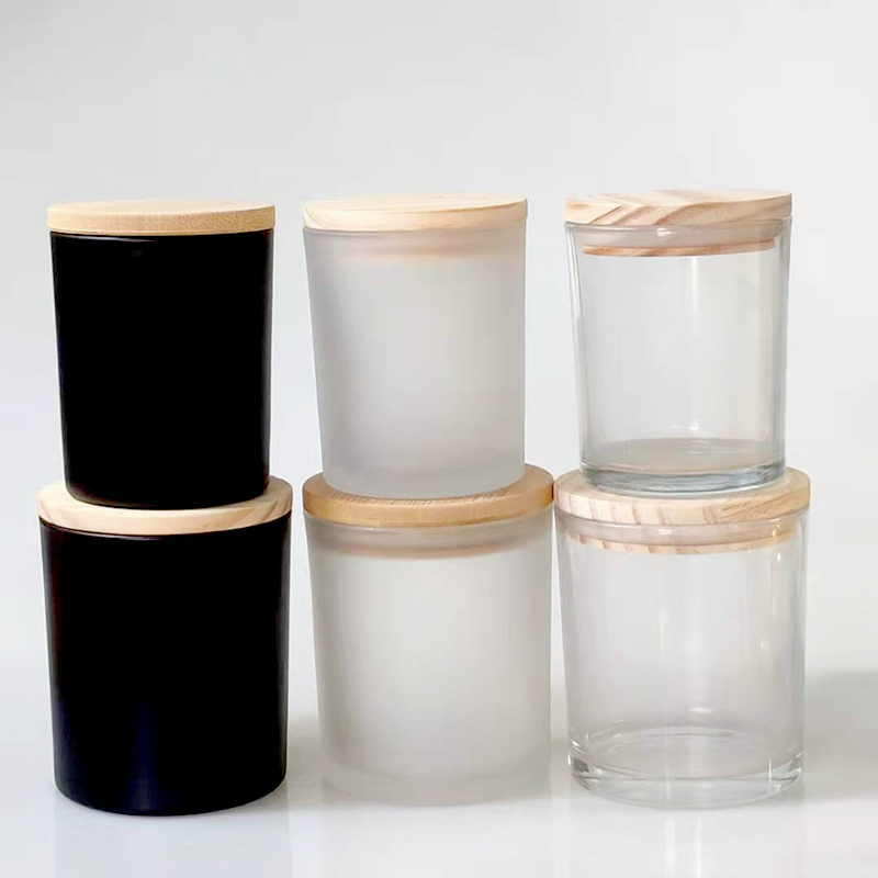 Wholesale Matte Black Candle Jars Glass Frosted Glass Candle Holder with Lid