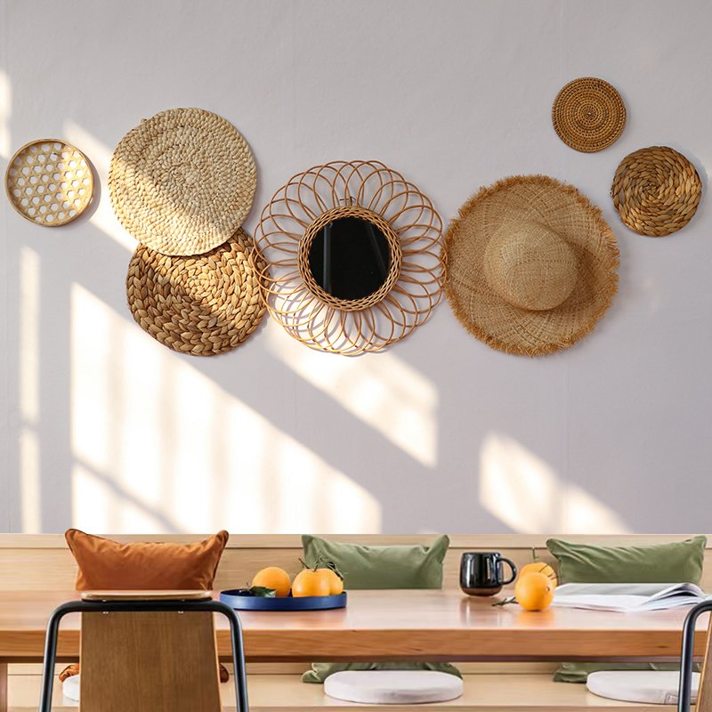 Bohemian Rattan Wall Decor Set Woven Rattan Wall Art Boho Home Decor for Living Room Bedroom Nursery Bedroom Living Room