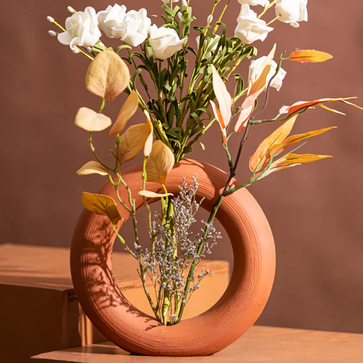 Modern Round Decor Ceramic Vase Red Clay Vase Home Counter Decorative Crafts