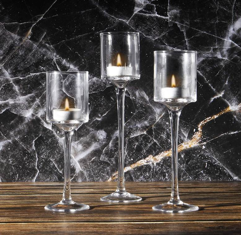 3 PCS Crystal Glass Candlestick &amp; Tealight Candle Holders