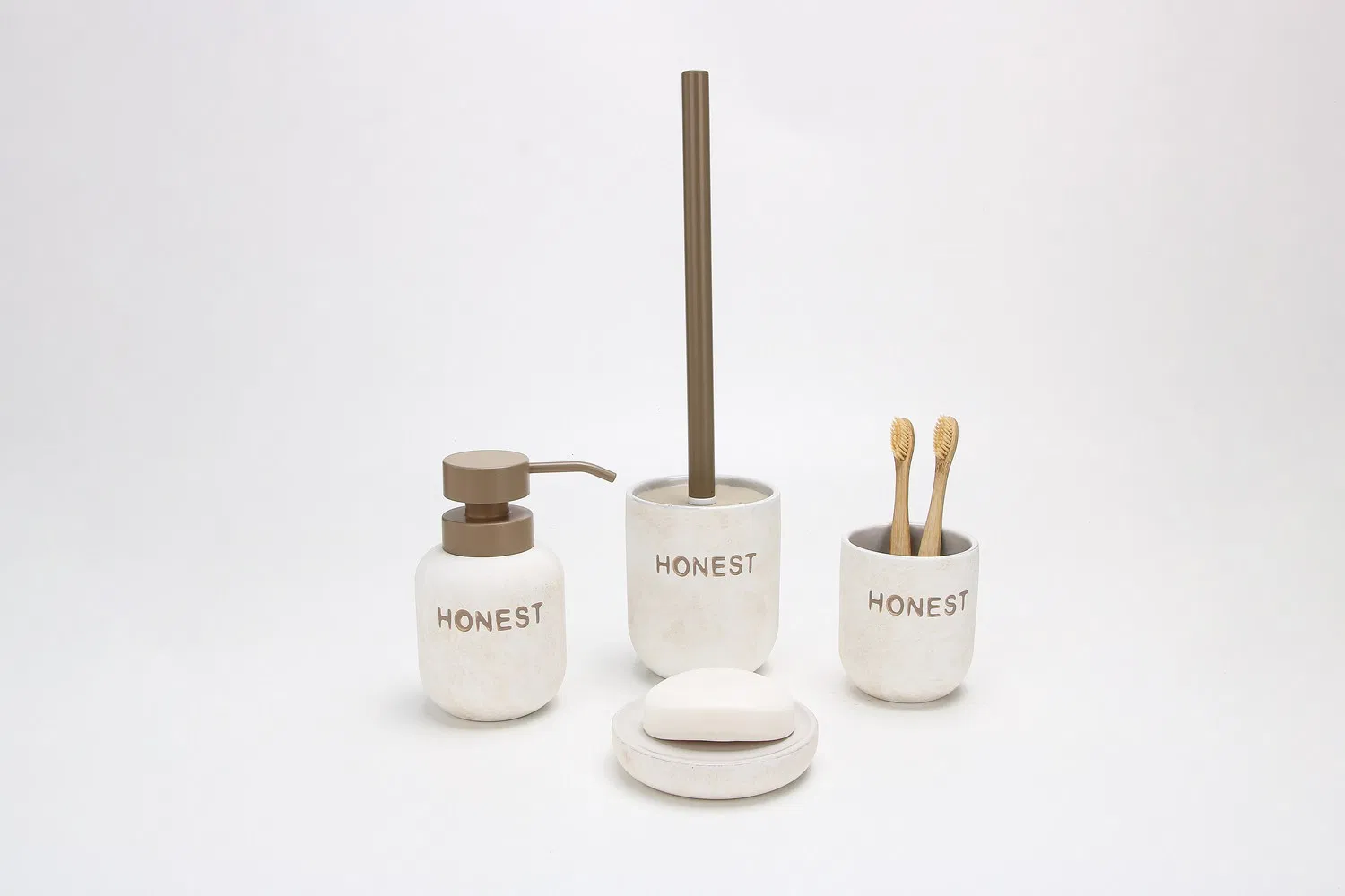 Elegant Minimalist Luxury 4-Piece Bathroom Accessory Set Includes Toothbrush Matte Brown Ceramic Metal Accents Shower Home Decor