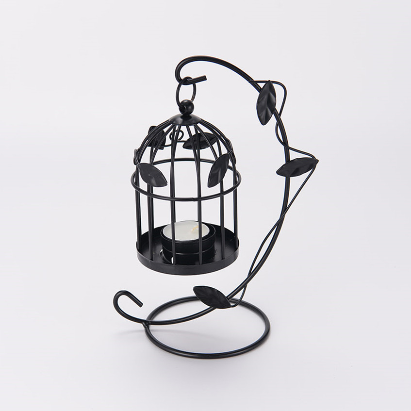 Black Decorative Hanging Lantern Candle Holder Wrought Iron Metal Candle Holders Industrial Candelabra