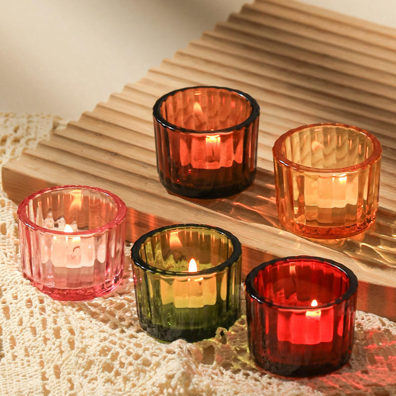 Wholesale Handmade Elegant Lantern Jar Vertical Stripe Glass Candle Cup Holder Eco Friendly Home Decoration Weddings