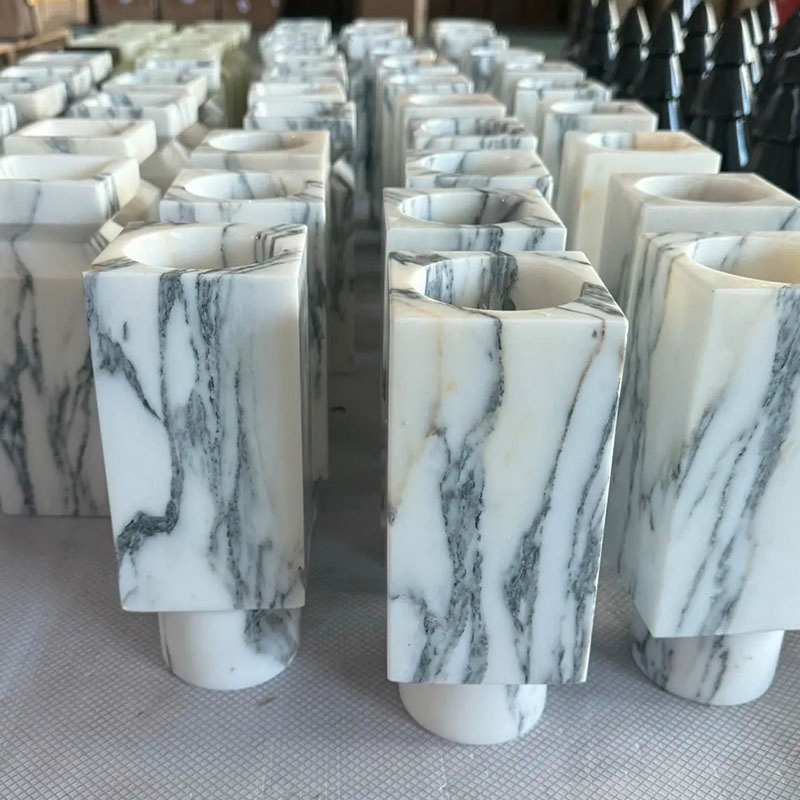 Sinotopstone Decorative White Marble Vases Vessel Sculpture Arabescato Marble Vase