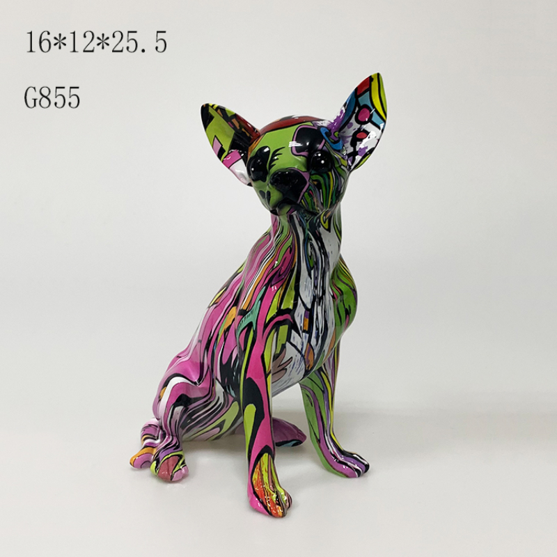 Graffiti Chihuahua Dog Home Decorative Figurines Animal Resin Crafts