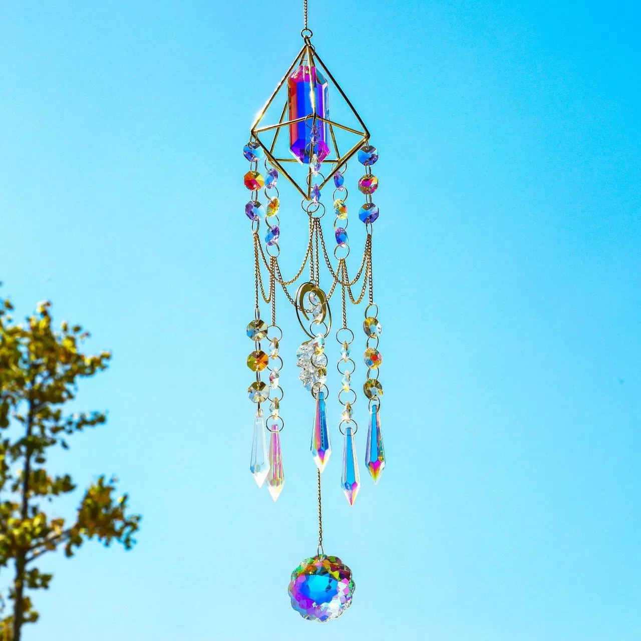 Mandala Suncatcher with K9 Crystal Prisms for Window Garden Decor