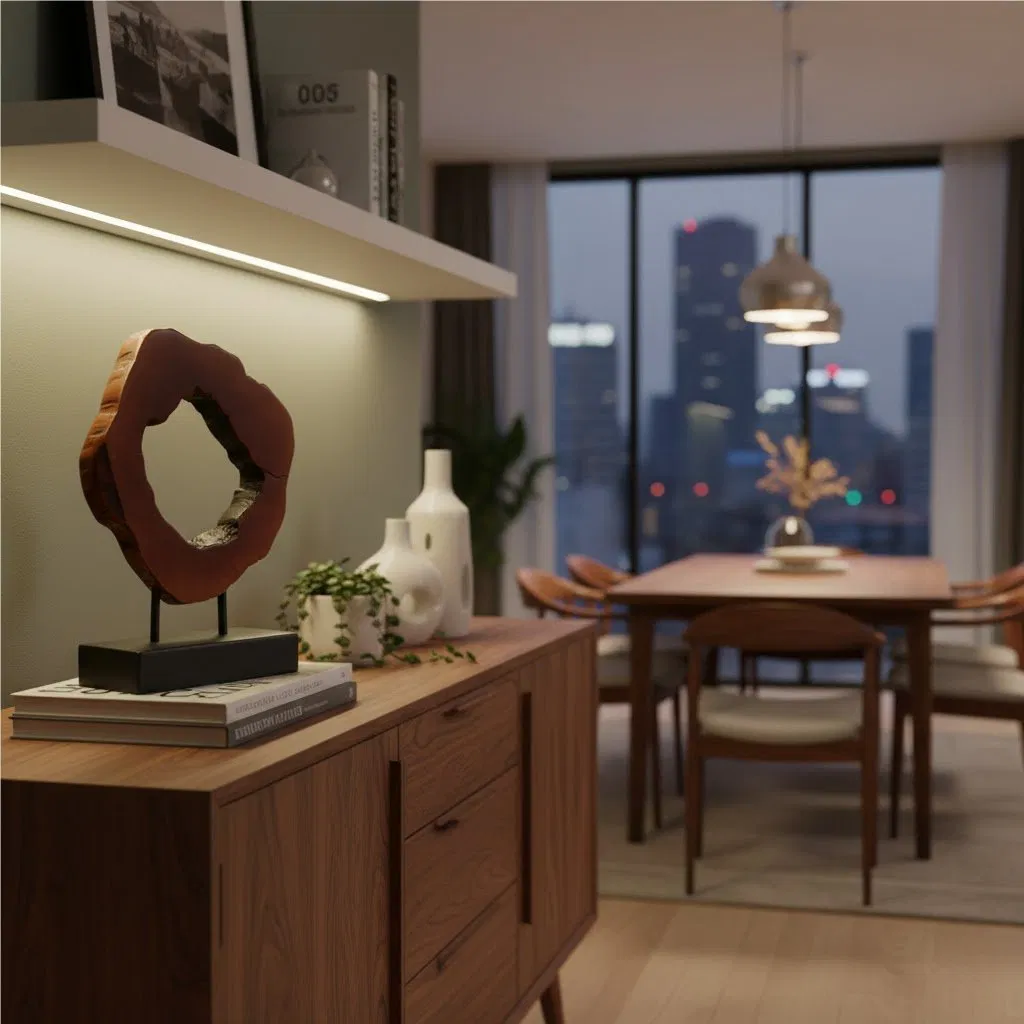 Small Longan Stand Decor with Base Artisan Wood Slice Sculpture for Modern Rustic Accents