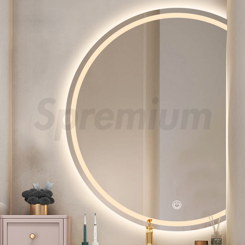 Spremium Half Circle Decorative Glass Wall LED Bathroom Moon Smart Mirrors with Backlights Semicircle Half Round Illuminated Mirror